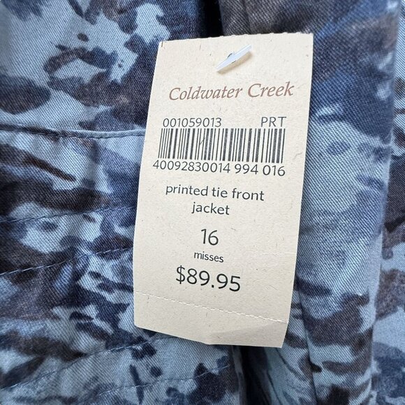 Coldwater Creek Womens Jacket 16 Camo Blue Gray Drawstring Tie Blazer NWT - Picture 4 of 9